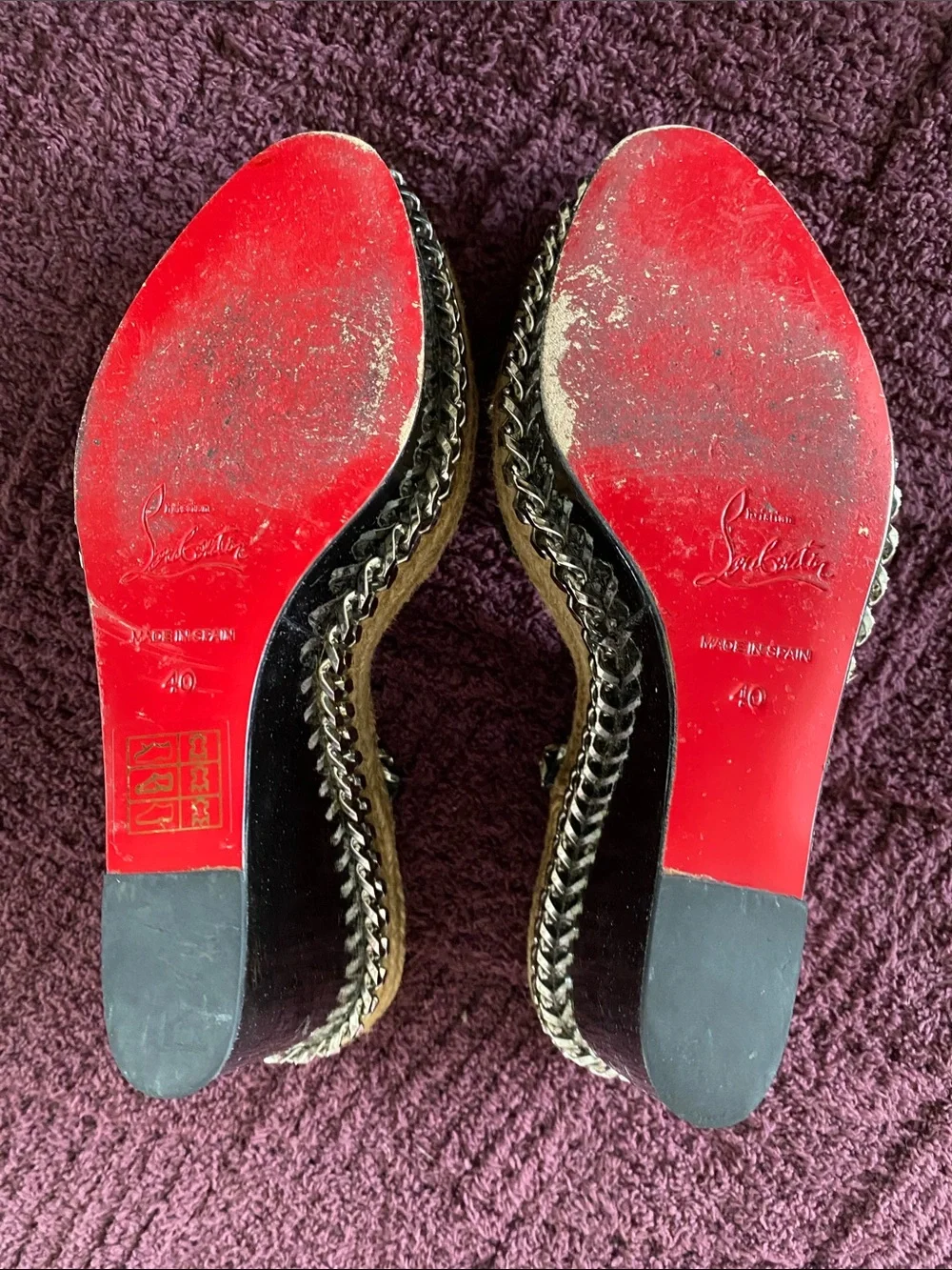 Christian Louboutin Black Patent Leather Espadrille Wedge Sandals